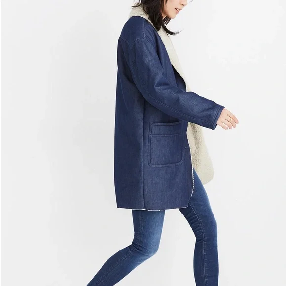 Madewell Sherpa denim cocoon coat - Picture 2 of 12